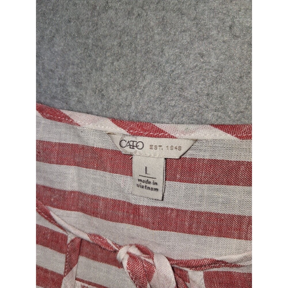 Cato Linen Blend Peasant Tunic Top Womens L Red White Striped Coastal Grandma - Picture 2 of 14